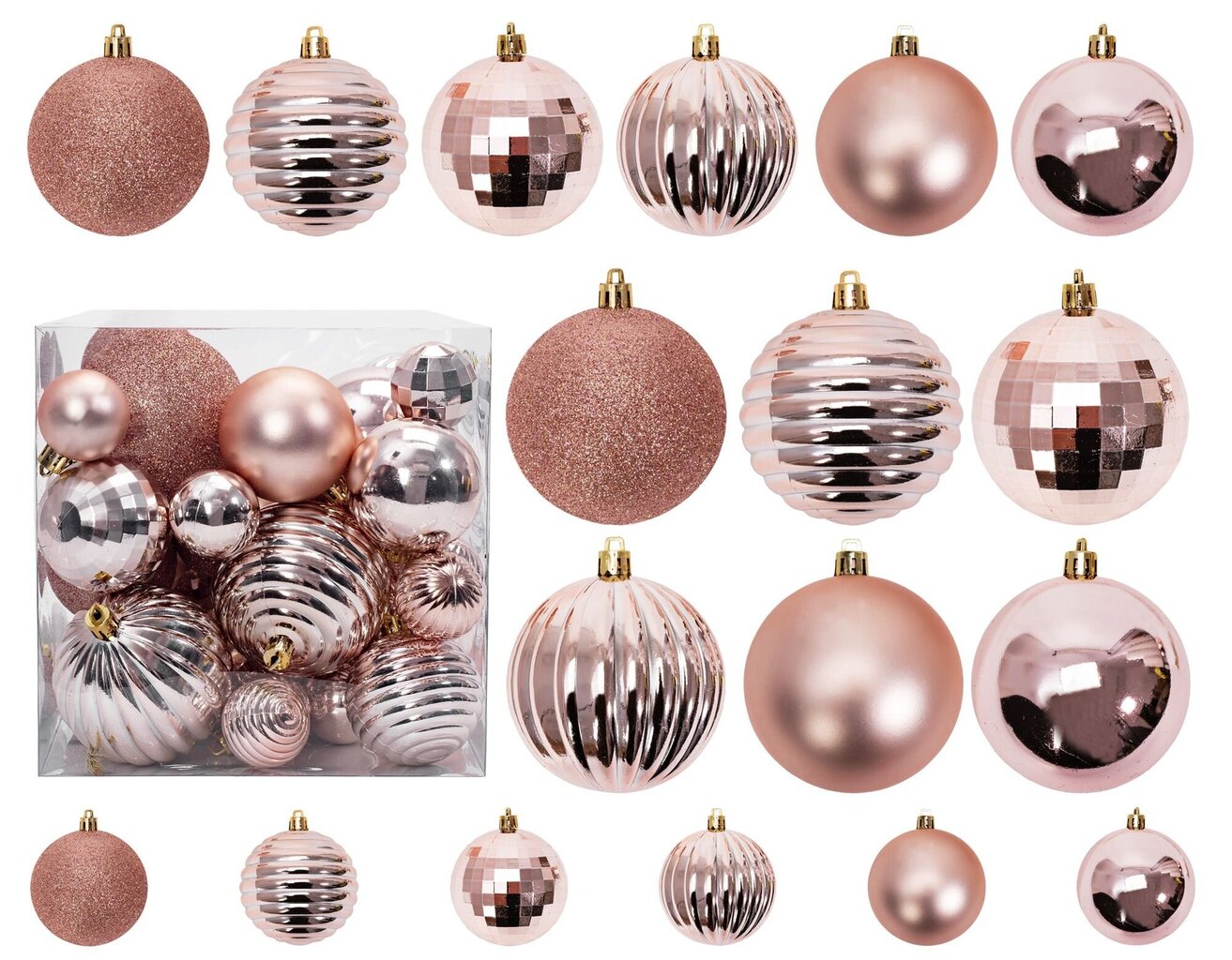 Pink-Gold Christmas Tree Baubles 36 PC 311433B hinta ja tiedot | Joulukuusen koristeet | hobbyhall.fi