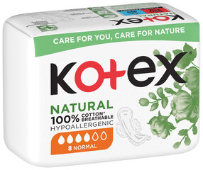 Kotex Natural Hygienic -pakkaukset Normaali 8 kpl, 10 pkt hinta ja tiedot | Tamponit ja terveyssiteet | hobbyhall.fi