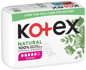 Kotex Natural Hygienic -pakkaukset Super 7 kpl, 10 pkt hinta ja tiedot | Tamponit ja terveyssiteet | hobbyhall.fi