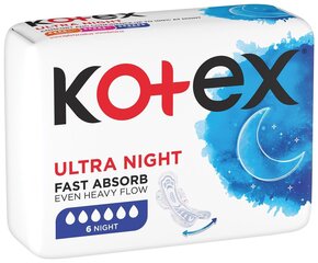 Kotex terveyssiteet Night 6 kpl, 12 pkt hinta ja tiedot | Tamponit ja terveyssiteet | hobbyhall.fi