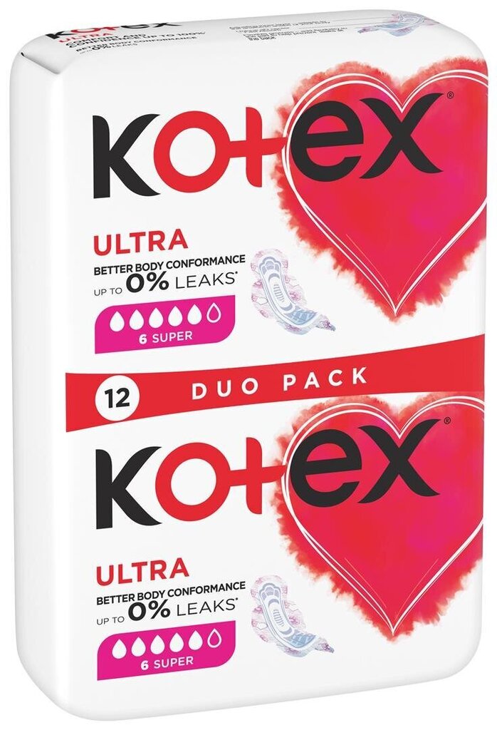 Kotex terveyssiteet Super 12 kpl, 8 pkt hinta ja tiedot | Tamponit ja terveyssiteet | hobbyhall.fi