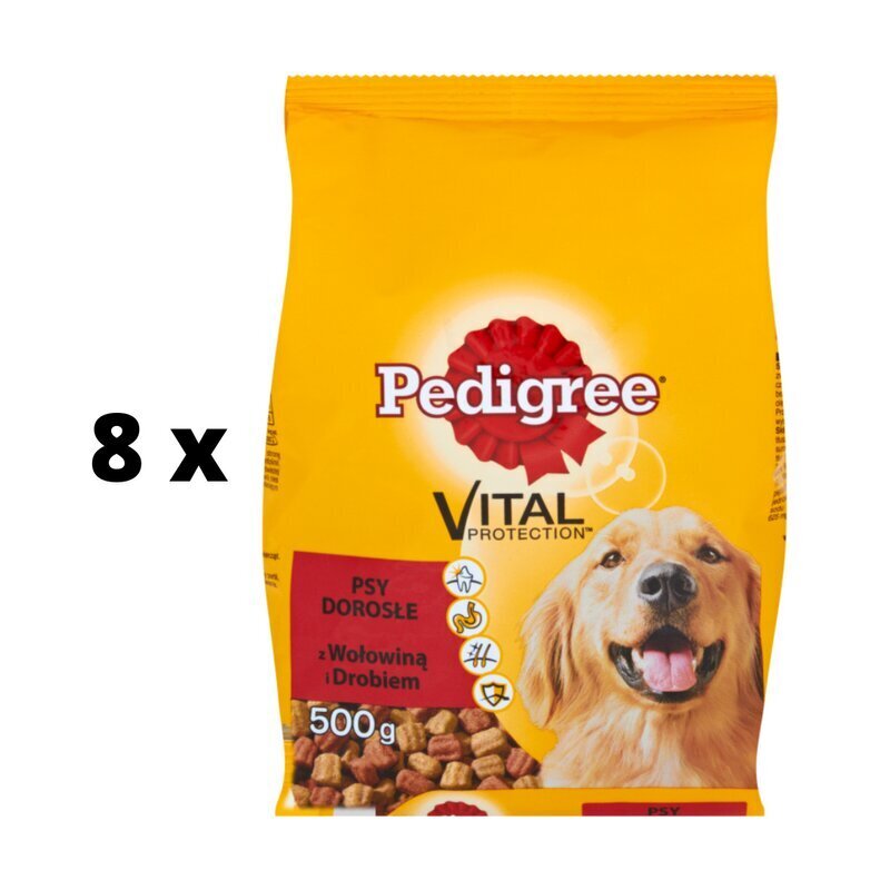 Pedigree Aikuisten kuivarehu koirille, naudan ja siipikarjan kanssa, 500 g. hinta ja tiedot | Koiran kuivaruoka | hobbyhall.fi