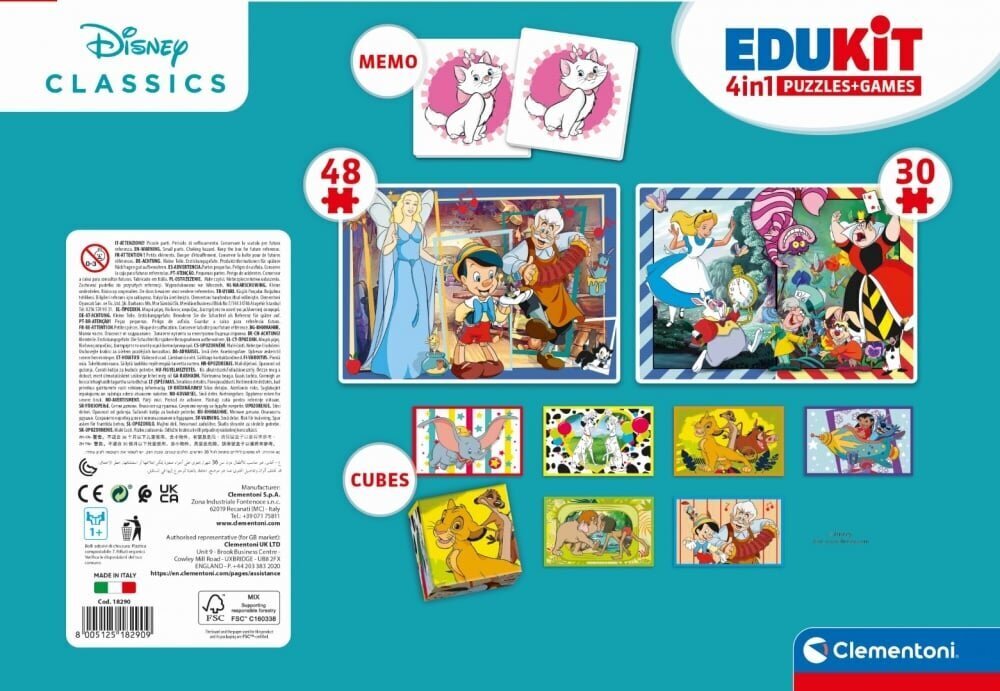 Pelisetti Clementoni Edukit 4in1 Disney Classic 18290 hinta ja tiedot | Kehittävät lelut | hobbyhall.fi