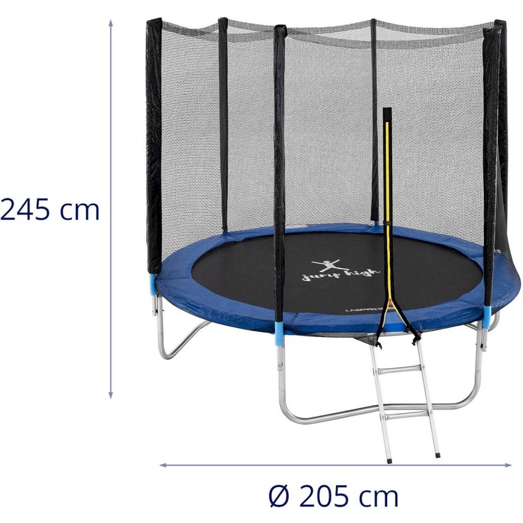 Puutarhatrampoliini verkolla ja jousisuojalla, 244 cm, 80 kg:lle, Gymrex GR-TR011, musta ja sininen hinta ja tiedot | Treenipenkit | hobbyhall.fi