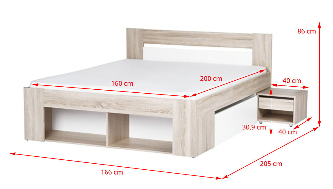 Sänky Milo 09 160x200 cm, valkoinen/ruskea hinta ja tiedot | Sängyt | hobbyhall.fi