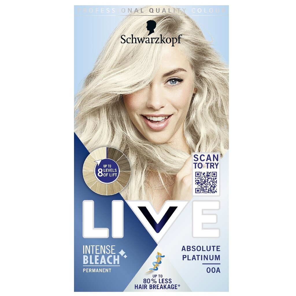 Schwarzkopf Live Intense Bleach - Hiushoitolaatuinen 00A Absolute Platinum hinta ja tiedot | Hiusvärit | hobbyhall.fi