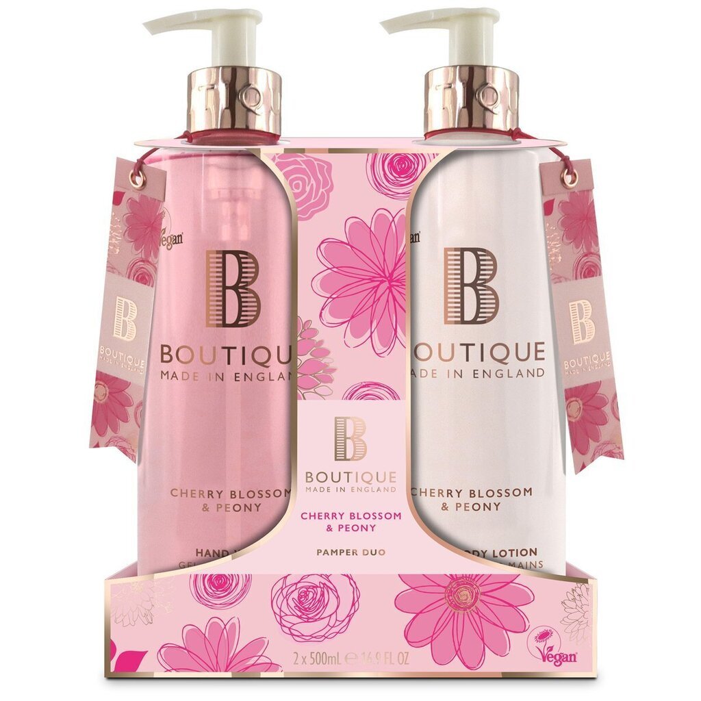 Käsienhoitosetti Grace Cole Boutique, Cherry Blossom & Peony: nestemäinen käsisaippua 500 ml + käsi- ja vartalomaito 500 ml hinta ja tiedot | Saippuat | hobbyhall.fi