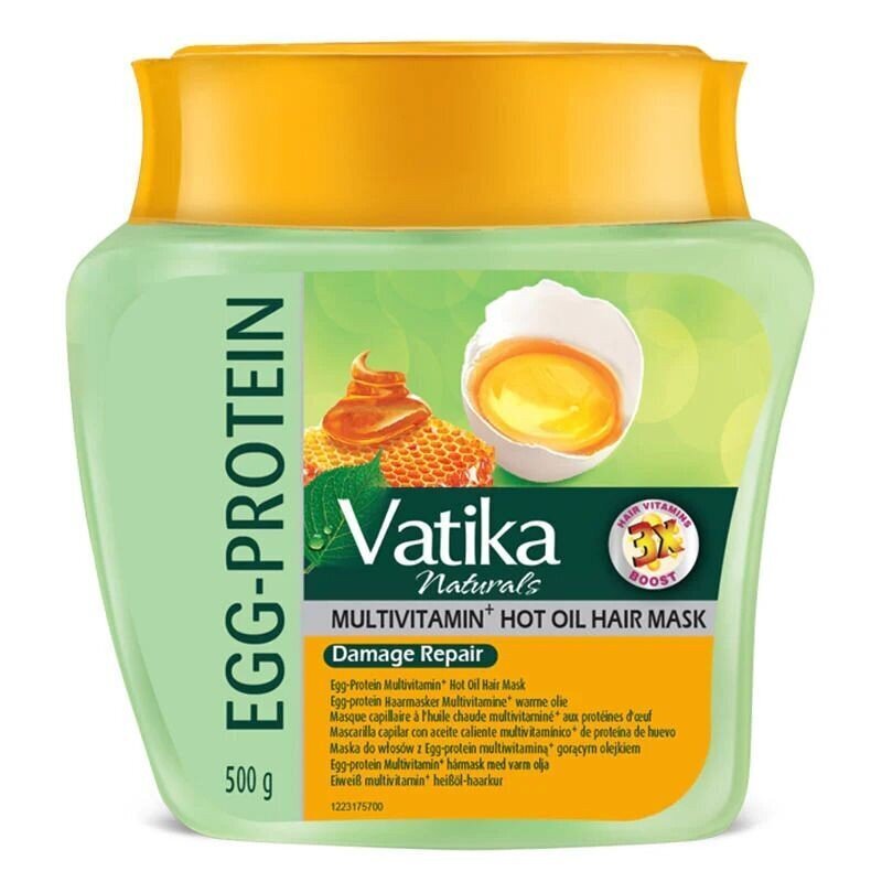 Munanvalkuainen ja kuuma öljy hiusnaamio Multivitamiini, Dabur Vatika, 500 g hinta ja tiedot | Naamiot, öljyt ja seerumit | hobbyhall.fi