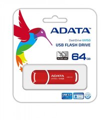 Muistitikku A-data UV150 64GB, USB 3.0, punainen hinta ja tiedot | Muistitikut | hobbyhall.fi
