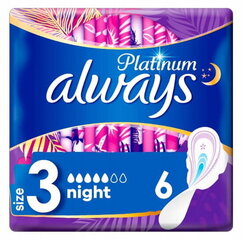 Always Platinum terveyssiteet siivekkeillä 6 kpl ultra yö hinta ja tiedot | Tamponit ja terveyssiteet | hobbyhall.fi