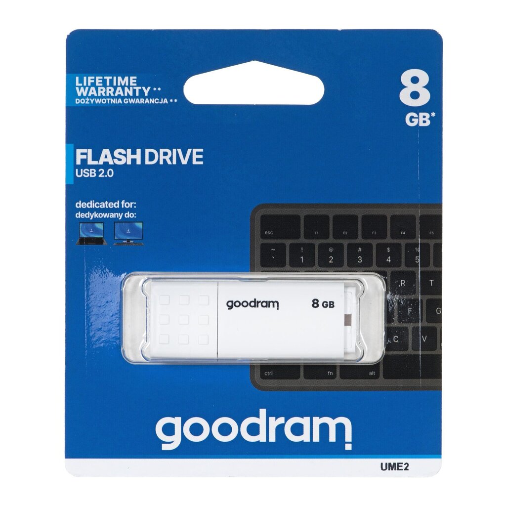 GOODRAM FLASHDRIVE 8GB UME2 USB 2.0 WHITE hinta ja tiedot | Muistitikut | hobbyhall.fi