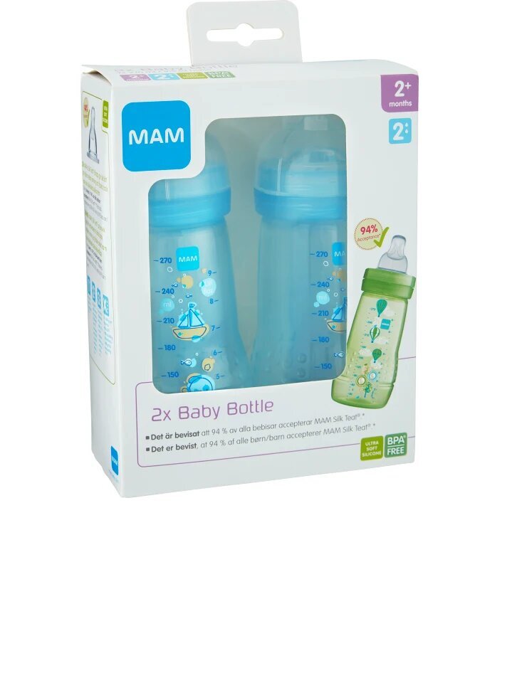 Pullo Mam Easy Active, 2+ kk, 270 ml, 2 kpl. hinta ja tiedot | Tuttipullot ja tarvikkeet | hobbyhall.fi