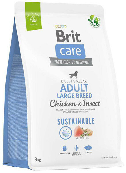 Brit Care Sustainable Adult Large Breed Chicken&Insect -kuivaruoka koirille, 3 kg hinta ja tiedot | Koiran kuivaruoka | hobbyhall.fi