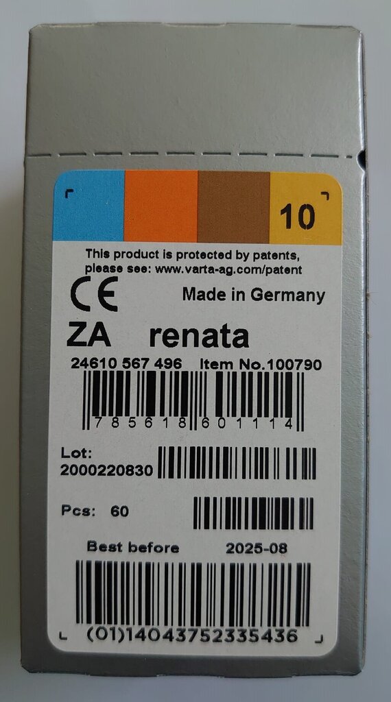 Renata-paristot (ZA10. DP6) kuulokojeisiin (Zinc-Air), 60 kpl hinta ja tiedot | Paristot | hobbyhall.fi