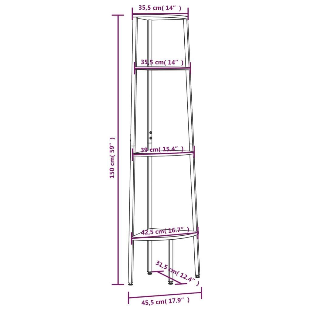 4-kerroksinen kulmahylly musta 45,5x31,5x150 cm hinta ja tiedot | Hyllyt | hobbyhall.fi