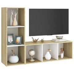 TV-tasot 2 kpl valkoinen/Sonoma-tammi 107x35x37 cm lastulevy hinta ja tiedot | TV-tasot | hobbyhall.fi