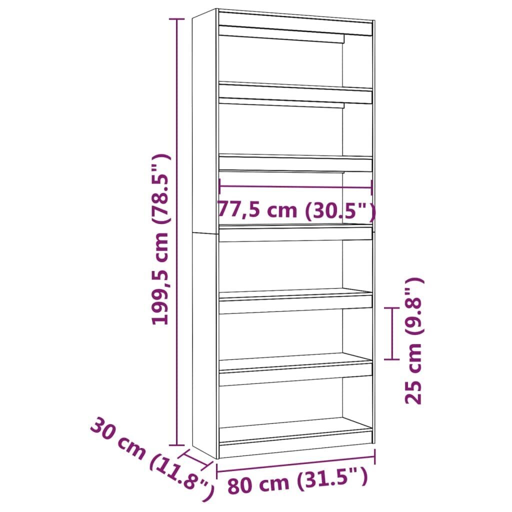 Kirjahylly/tilanjakaja valkoinen 80x30x199,5 cm täysi mänty hinta ja tiedot | Hyllyt | hobbyhall.fi