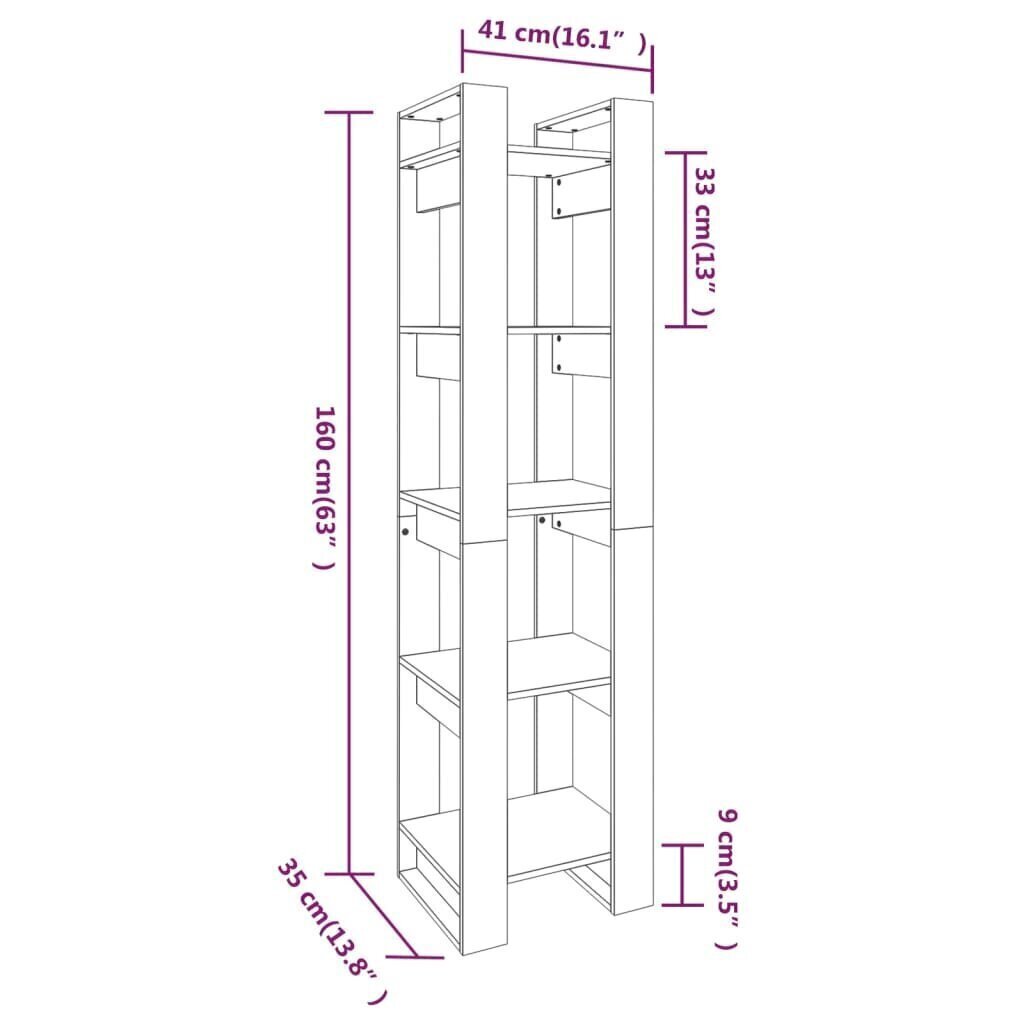 Kirjahylly/tilanjakaja harmaa 41x35x160 cm täysi mänty hinta ja tiedot | Hyllyt | hobbyhall.fi