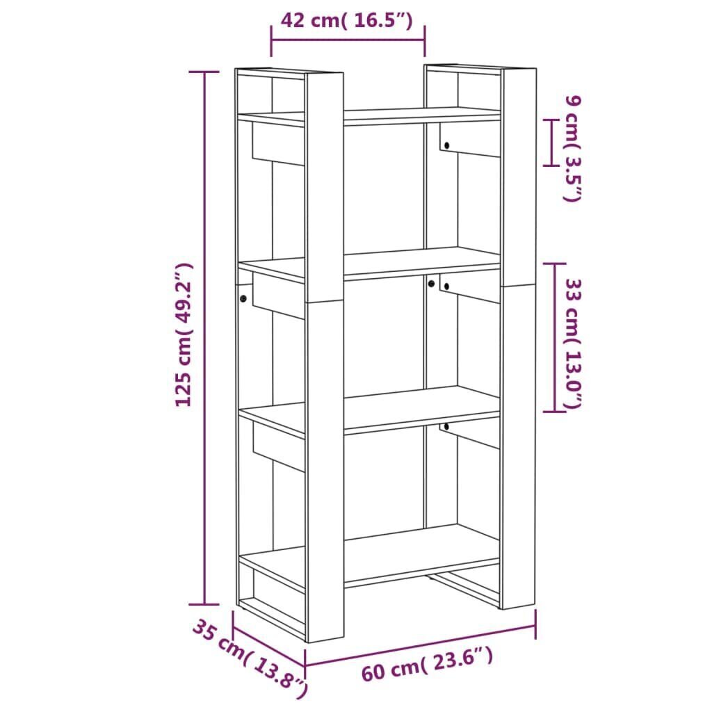 Kirjahylly/tilanjakaja valkoinen 60x35x125 cm täysi mänty hinta ja tiedot | Hyllyt | hobbyhall.fi