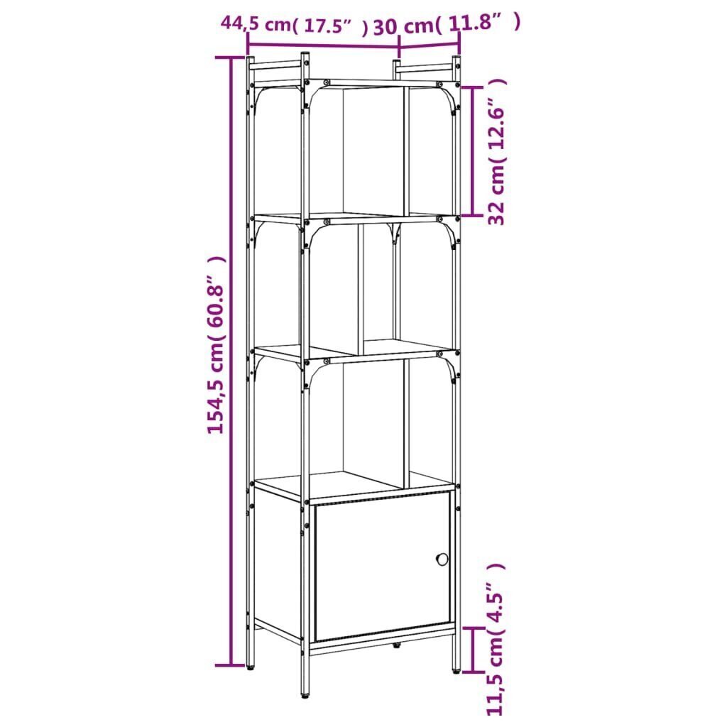 Kirjahylly ovella savutammi 44,5x30x154,5 cm tekninen puu hinta ja tiedot | Hyllyt | hobbyhall.fi