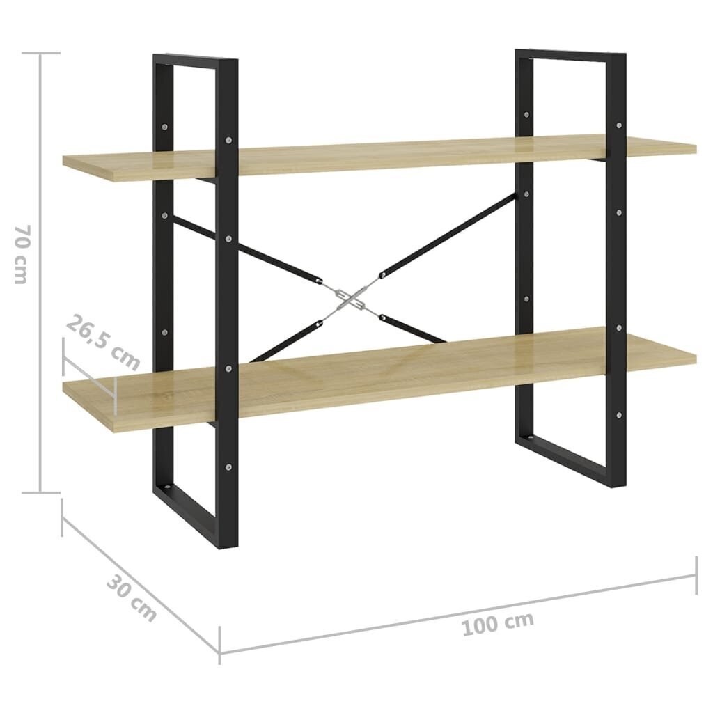 2-tasoinen kirjahylly Sonoma-tammi 100x30x70 cm lastulevy hinta ja tiedot | Hyllyt | hobbyhall.fi