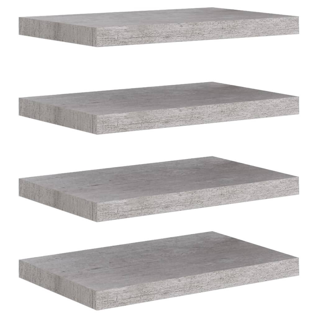 Kelluvat seinähyllyt 4 kpl betoninharmaa 50x23x3,8 cm MDF hinta ja tiedot | Hyllyt | hobbyhall.fi