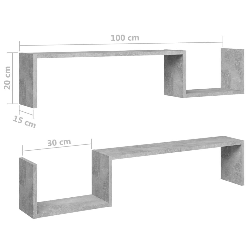 Seinähyllyt 2 kpl betoninharmaa 100x15x20 cm lastulevy hinta ja tiedot | Hyllyt | hobbyhall.fi