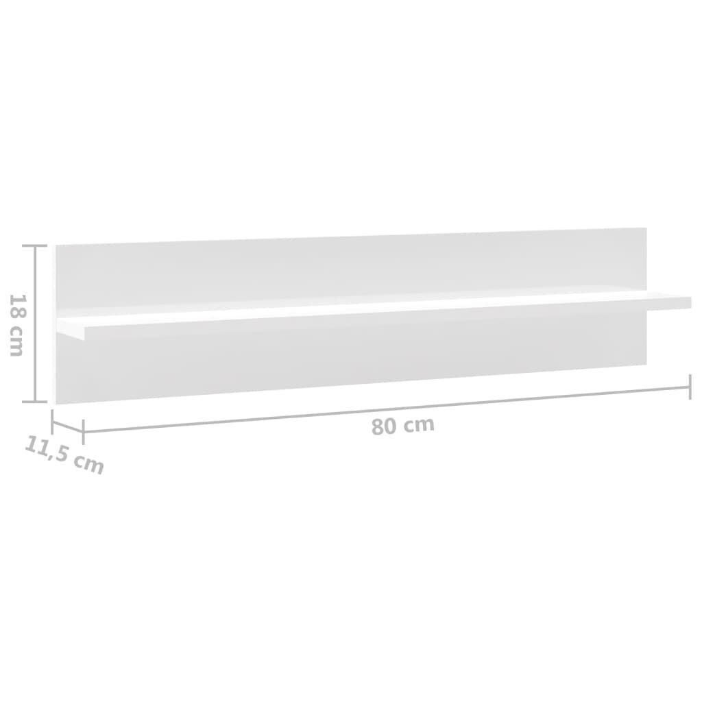Seinähyllyt 2 kpl korkeakiilto valkoinen 80x11,5x18cm lastulevy hinta ja tiedot | Hyllyt | hobbyhall.fi