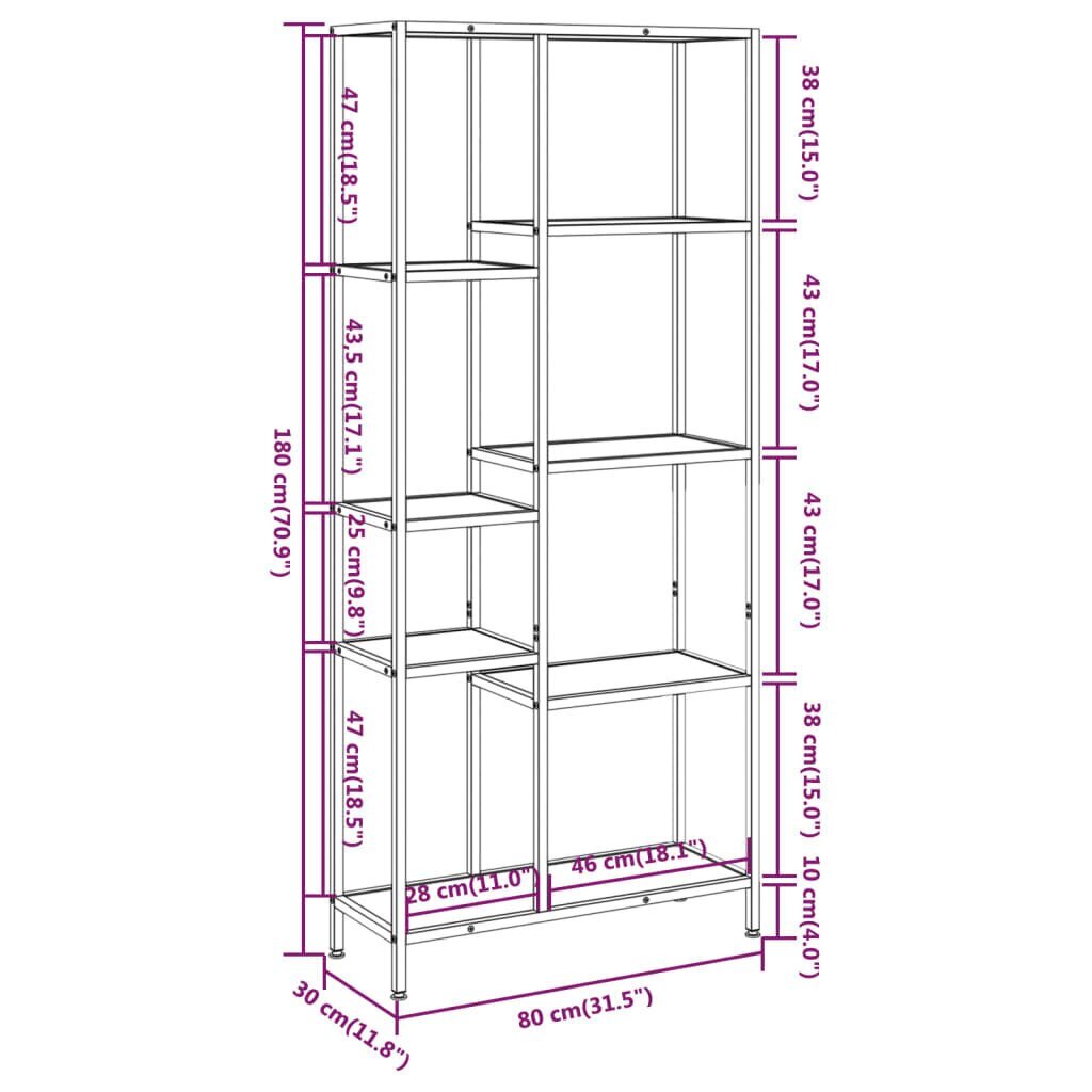 Kirjahylly 80x30x180 cm teräs ja tekninen puu hinta ja tiedot | Hyllyt | hobbyhall.fi