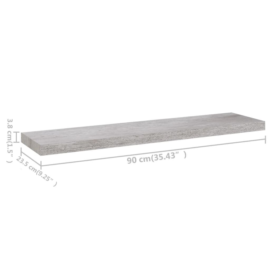 Kelluvat seinähyllyt 2 kpl betoninharmaa 90x23,5x3,8 cm MDF hinta ja tiedot | Hyllyt | hobbyhall.fi