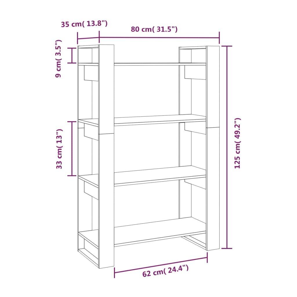 Kirjahylly/tilanjakaja hunajanruskea 80x35x125 cm täysi mänty hinta ja tiedot | Hyllyt | hobbyhall.fi