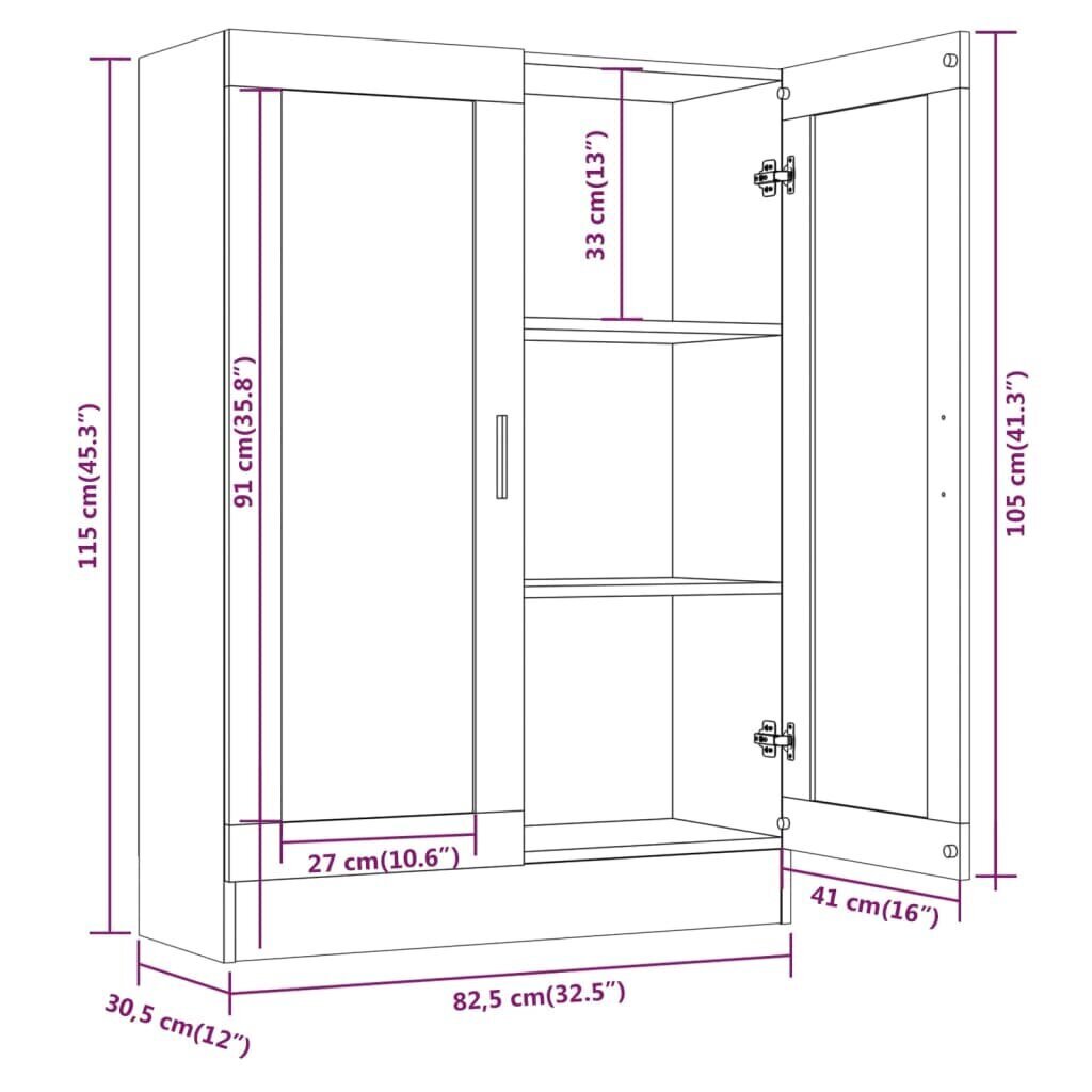 Vitriinikaappi ruskea tammi 82,5x30,5x115 cm tekninen puu hinta ja tiedot | Hyllyt | hobbyhall.fi