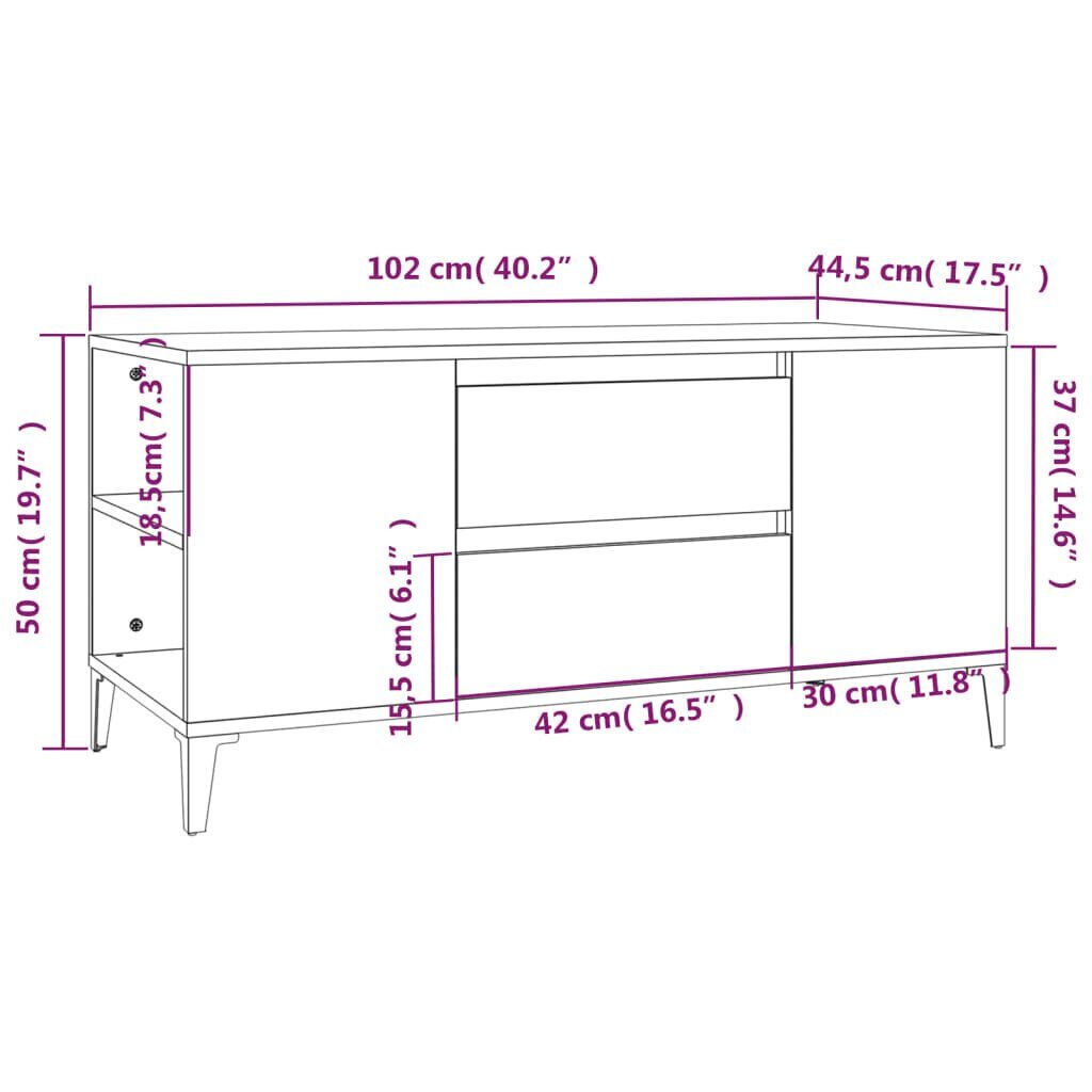 TV-taso korkeakiilto valkoinen 102x44,5x50 cm tekninen puu hinta ja tiedot | TV-tasot | hobbyhall.fi