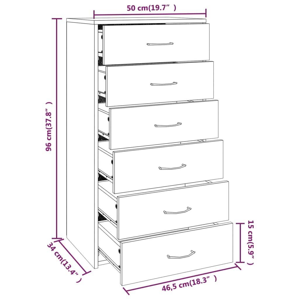 Senkki 6 laatikolla ruskea tammi 50x34x96 cm tekninen puu hinta ja tiedot | Olohuoneen kaapit ja lipastot | hobbyhall.fi