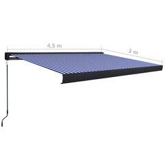 Manuaalinen kasettimarkiisi 450x300 cm sininen ja valkoinen hinta ja tiedot | Aurinkovarjot ja markiisit | hobbyhall.fi