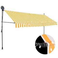 Sisäänkelattava markiisi LED-valoilla 350 cm valkoinen/oranssi hinta ja tiedot | Aurinkovarjot ja markiisit | hobbyhall.fi