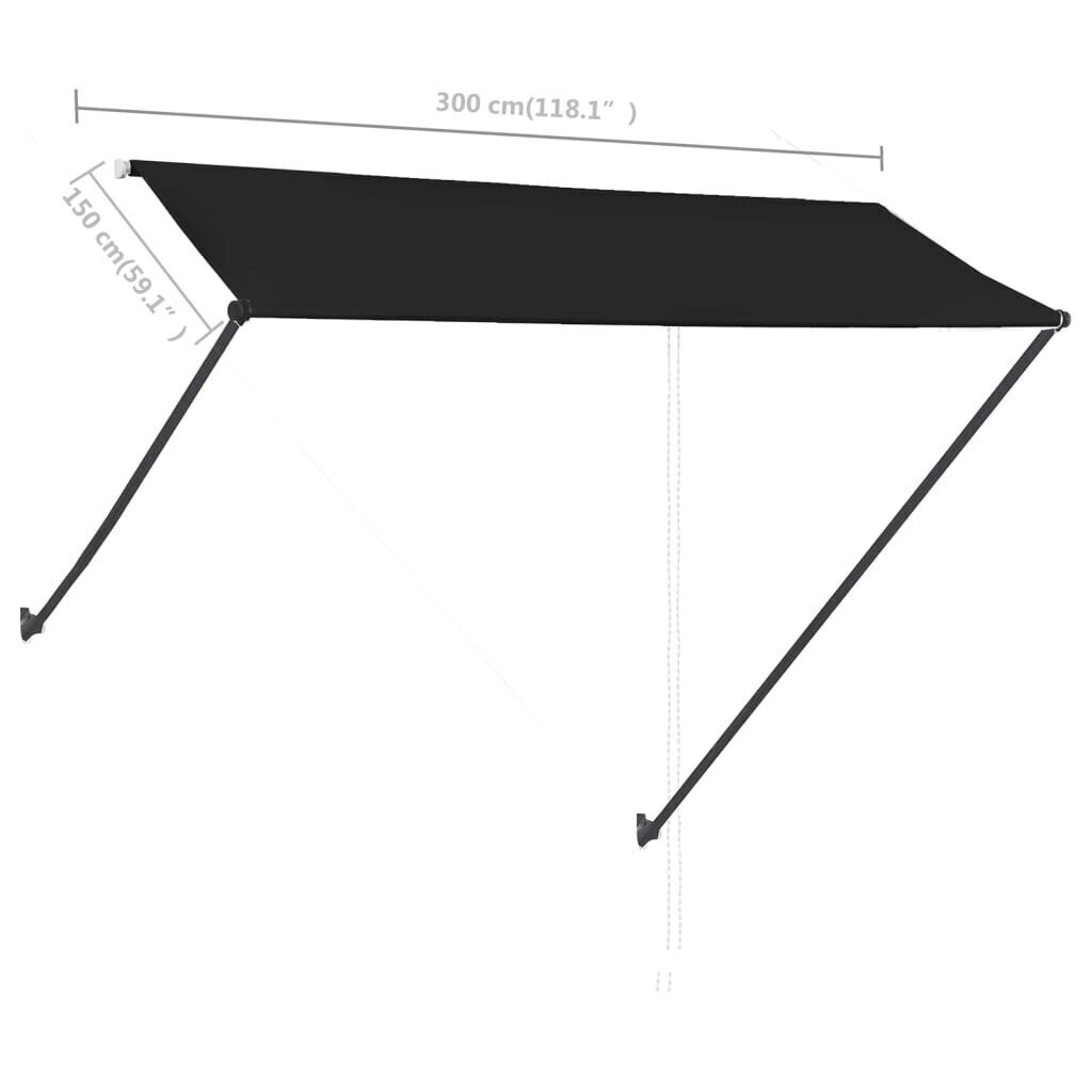 Sisäänkelattava markiisi LEDillä 300x150 cm antrasiitti hinta ja tiedot | Aurinkovarjot ja markiisit | hobbyhall.fi