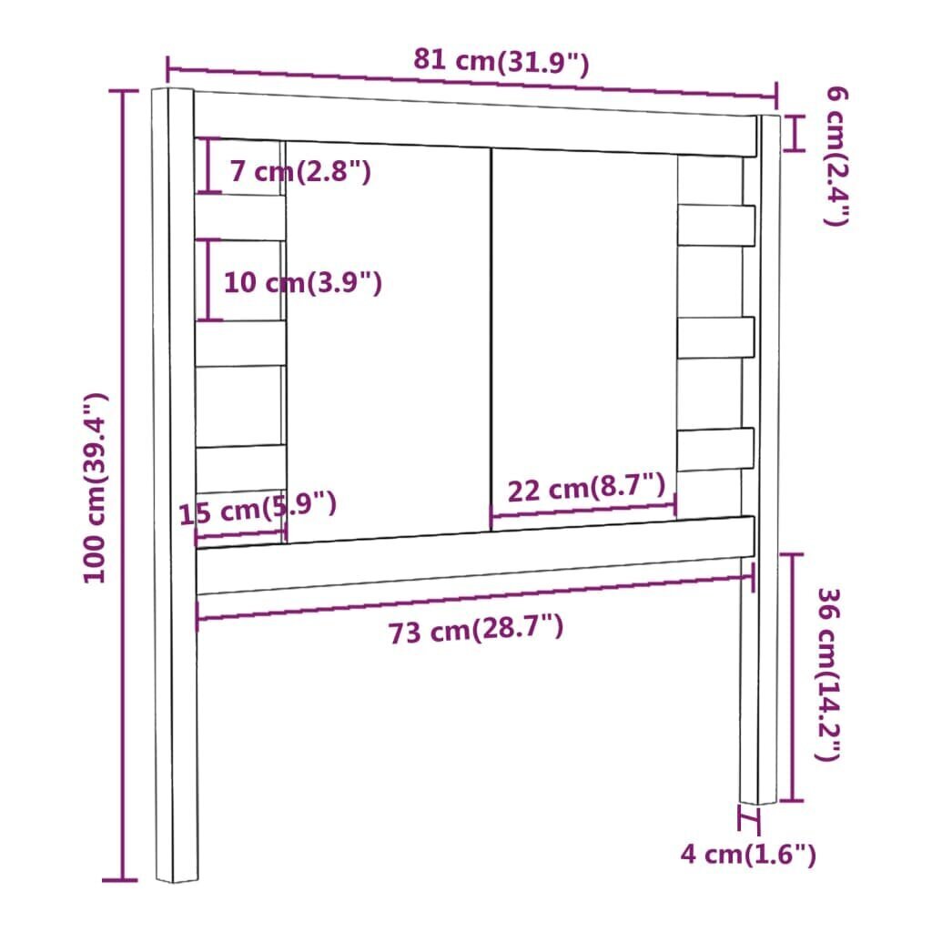 Sängynpääty valkoinen 81x4x100 cm täysi mänty hinta ja tiedot | Sängyt | hobbyhall.fi