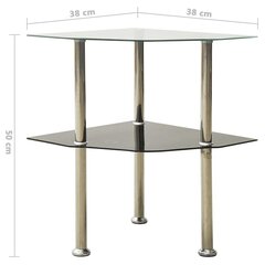 2-tasoinen sivupöytä läpinäkyvä/musta 38x38x50cm karkaistu lasi hinta ja tiedot | Sohvapöydät | hobbyhall.fi