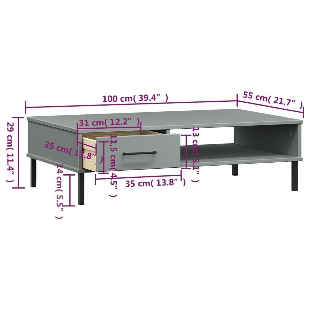Sohvapöytä metallijaloilla harmaa täysi mänty OSLO hinta ja tiedot | Sohvapöydät | hobbyhall.fi