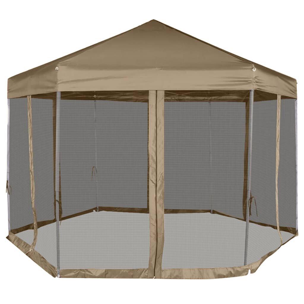 Kuusikulmainen pop-up katos sivuseinillä 3,6x3,1m Taupe 220g/m² hinta ja tiedot | Puutarhapaviljongit | hobbyhall.fi