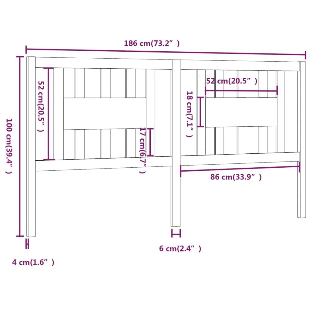 Sängynpääty valkoinen 186x4x100 cm mänty hinta ja tiedot | Sängyt | hobbyhall.fi