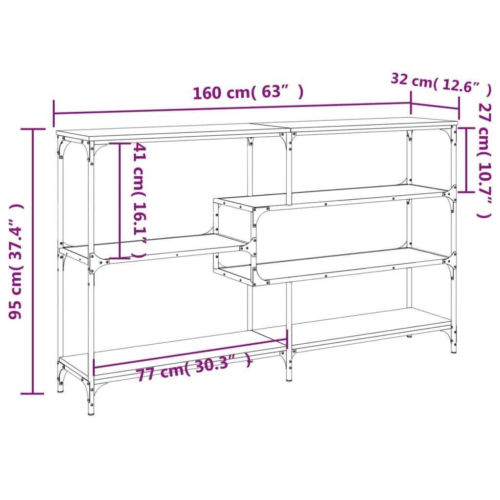 Pöytä , 160x32x95 cm, harmaa/musta hinta ja tiedot | Sivupöydät | hobbyhall.fi