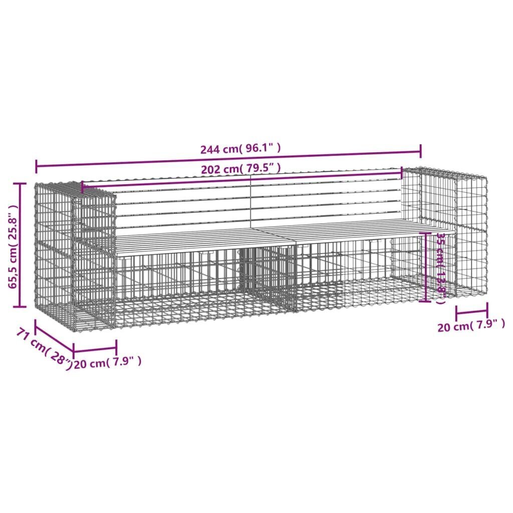 Puutarhapenkki kivikori tyyli 244x71x65,5 cm täysi mänty hinta ja tiedot | Puutarhapenkit | hobbyhall.fi