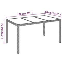 Puutarhapöytä lasipöytälevy musta 150x90x75 cm polyrottinki hinta ja tiedot | Puutarhapöydät | hobbyhall.fi