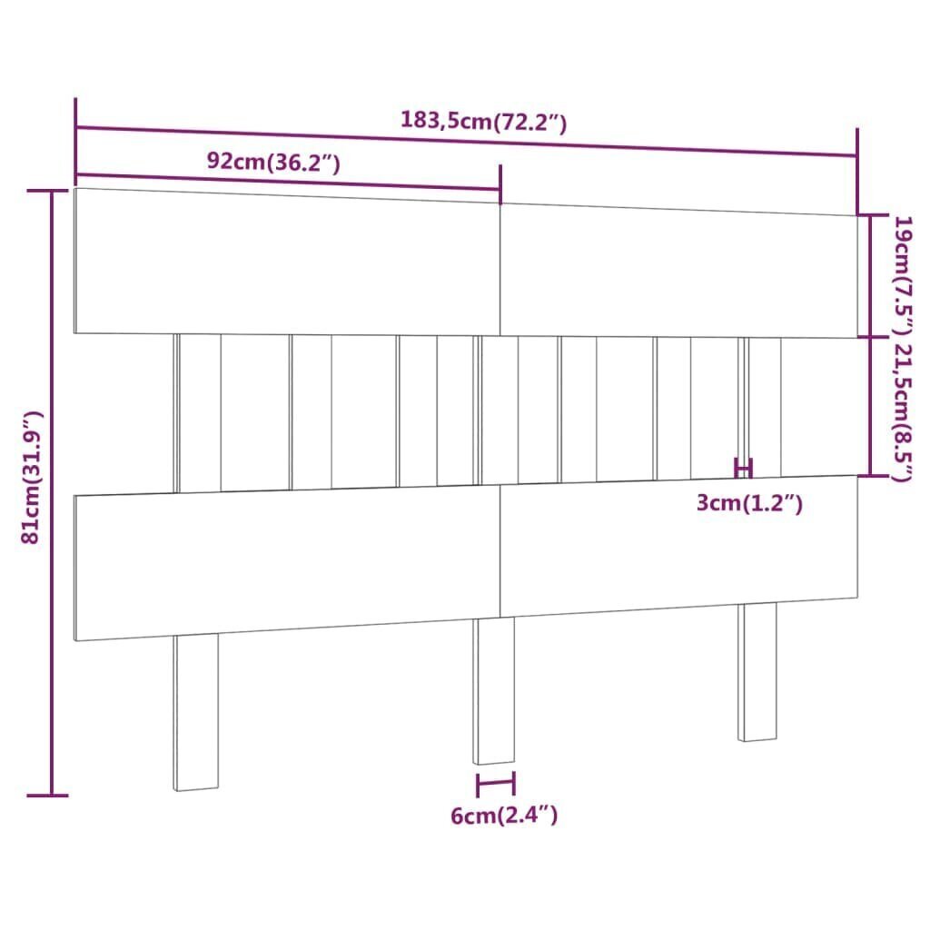 Sängynpääty valkoinen 183,5x3x81 cm täysi mänty hinta ja tiedot | Sängyt | hobbyhall.fi