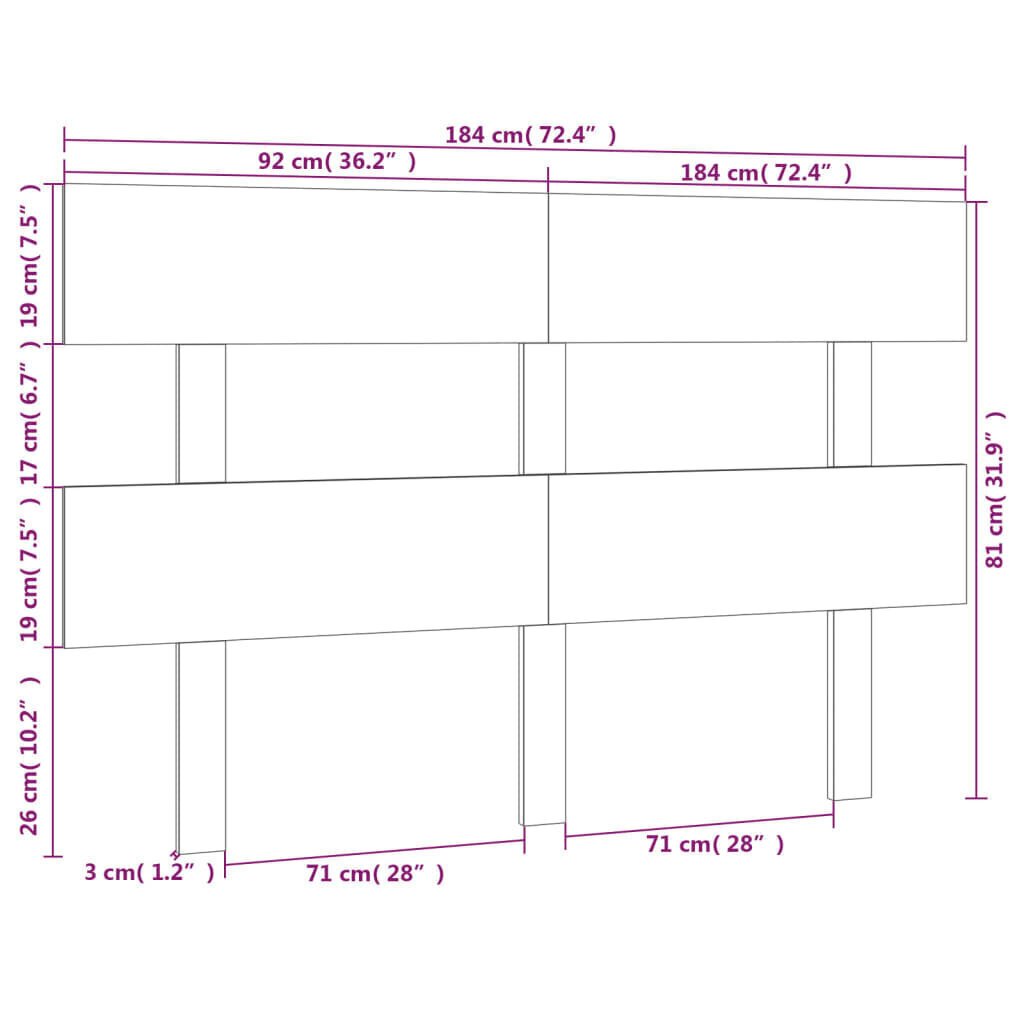 Sängynpääty valkoinen 184x3x81 cm täysi mänty hinta ja tiedot | Sängyt | hobbyhall.fi