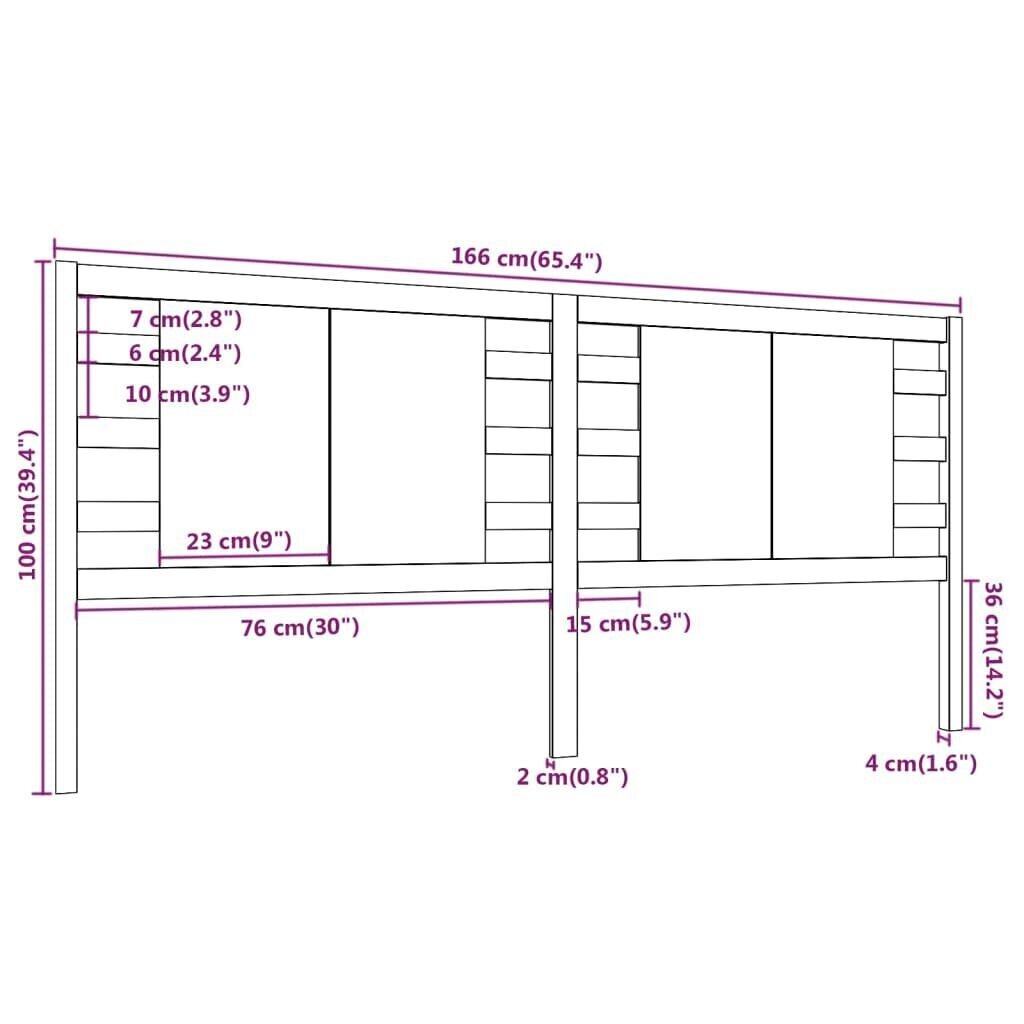 Sängynpääty musta 166x4x100 cm täysi mänty hinta ja tiedot | Sängyt | hobbyhall.fi