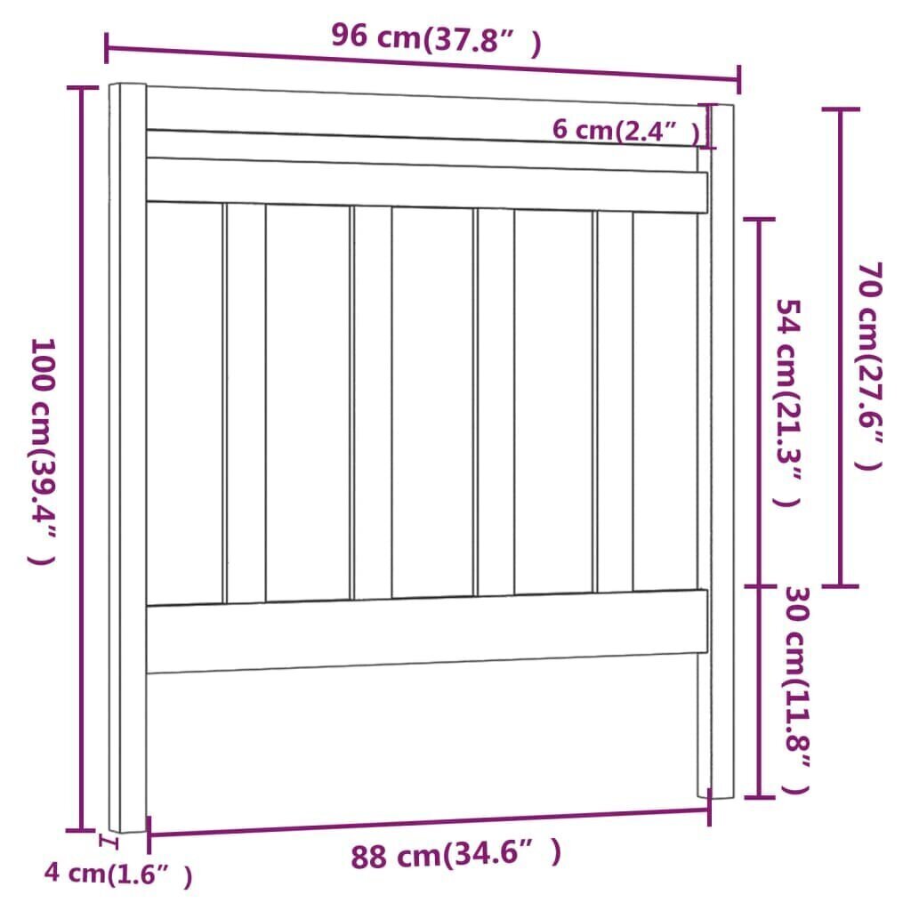 Sängynpääty harmaa 96x4x100 cm täysi mänty hinta ja tiedot | Sängyt | hobbyhall.fi