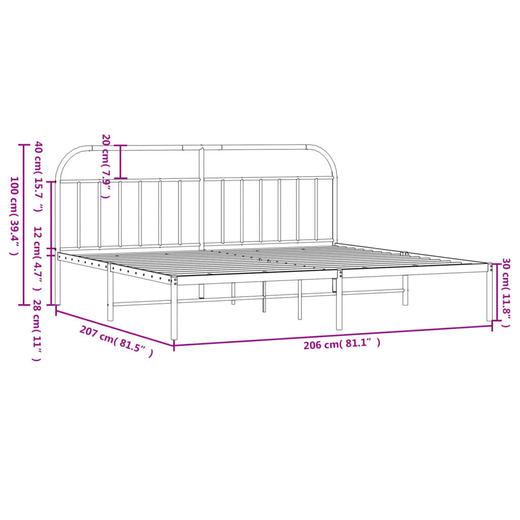 Metallinen sängynrunko päädyllä valkoinen 200x200 cm hinta ja tiedot | Sängyt | hobbyhall.fi